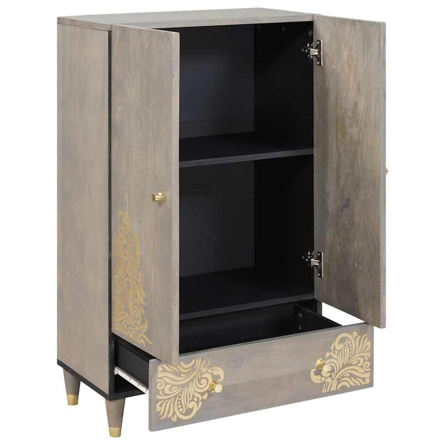 Highboard Grijs en Goud 60 x 33.5 x 100 cm Massief mangohout