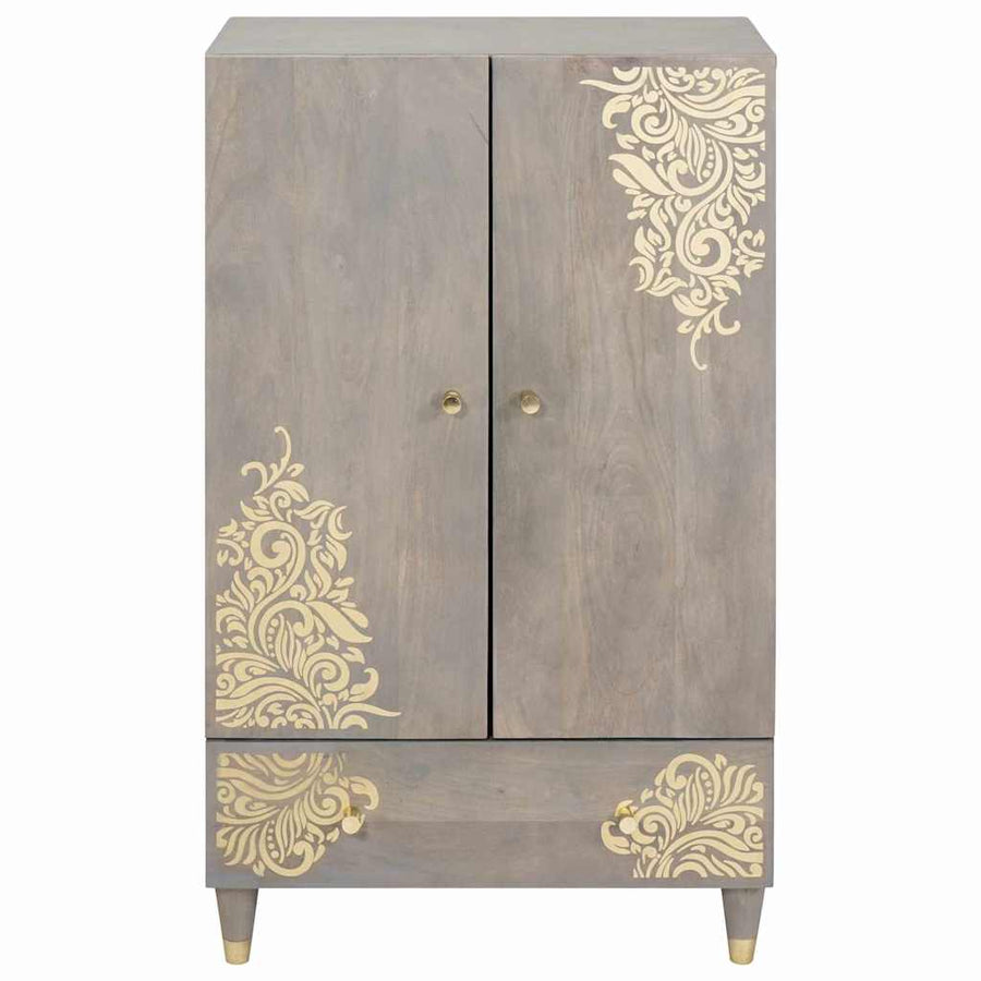 Highboard Grijs en Goud 60 x 33.5 x 100 cm Massief mangohout