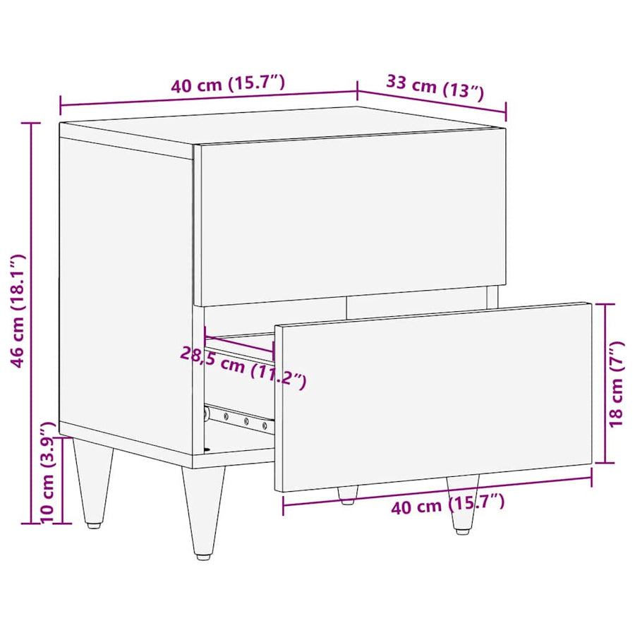 Nachtkastje 2 pcs Zwart 40 x 33 x 46 cm Massief Mango Hout
