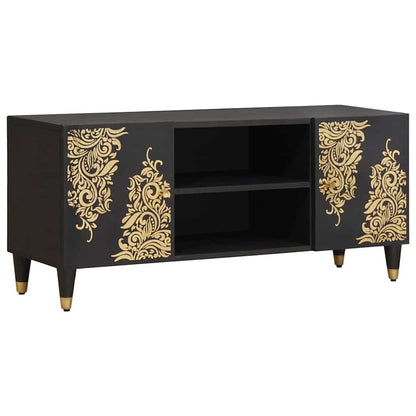 TV-kast met plank Zwart 105 x 33 x 46 cm Massief Mango Hout