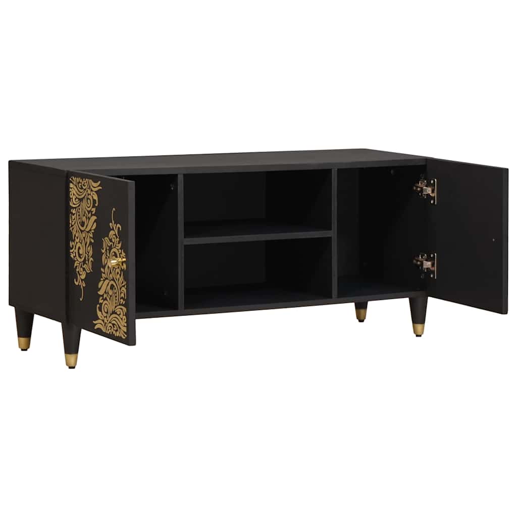 TV-kast met plank Zwart 105 x 33 x 46 cm Massief Mango Hout