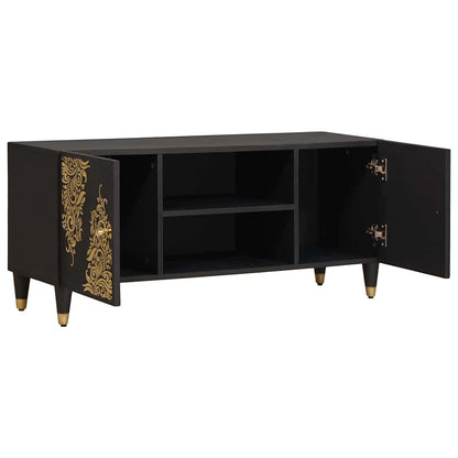 TV-kast met plank Zwart 105 x 33 x 46 cm Massief Mango Hout