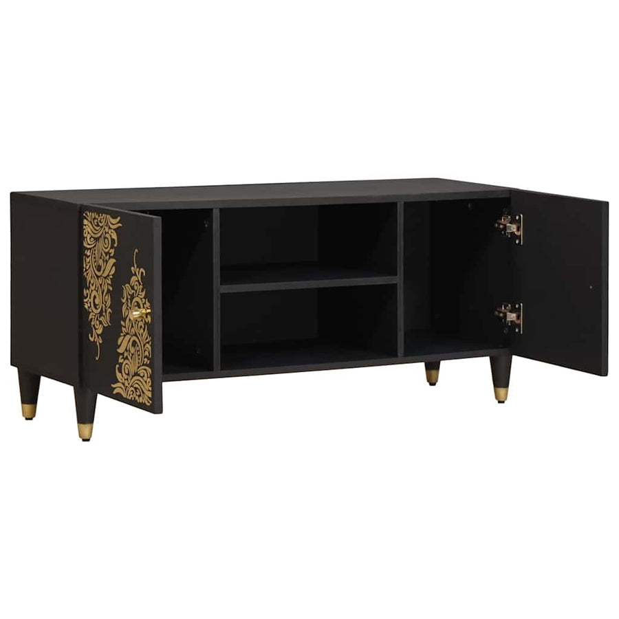 TV-kast met plank Zwart 105 x 33 x 46 cm Massief Mango Hout