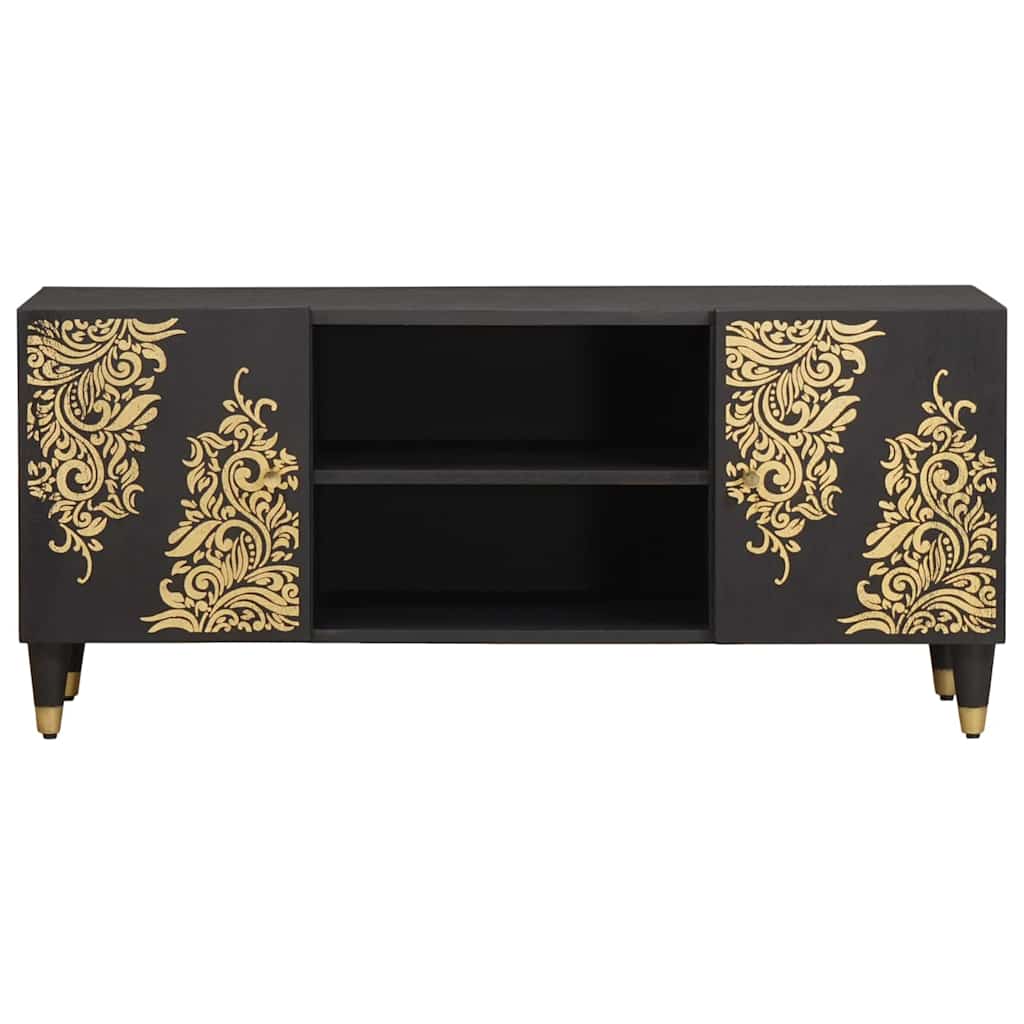 TV-kast met plank Zwart 105 x 33 x 46 cm Massief Mango Hout