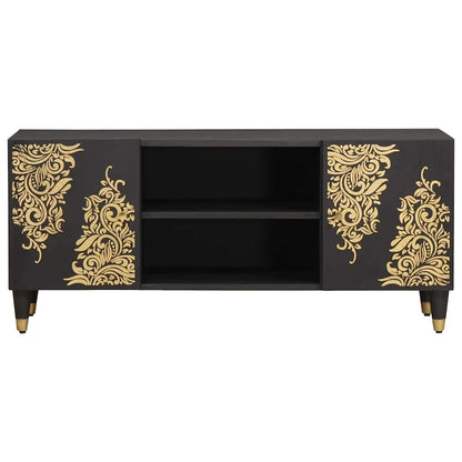 TV-kast met plank Zwart 105 x 33 x 46 cm Massief Mango Hout