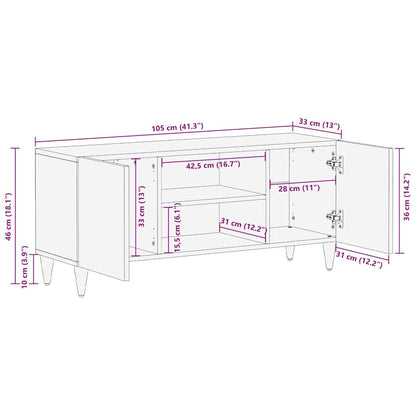 TV-kast met plank Zwart 105 x 33 x 46 cm Massief Mango Hout