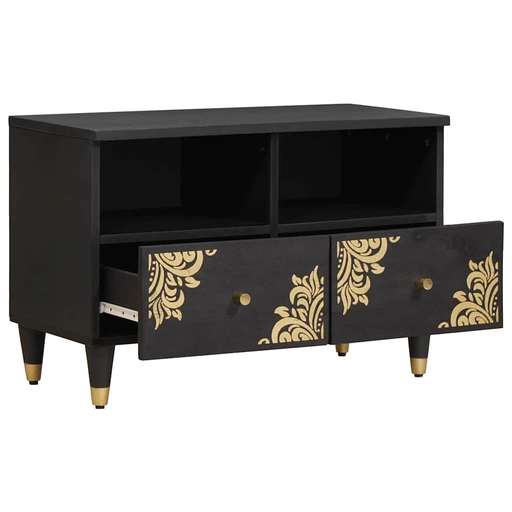 TV-kast met lade Zwart 70 x 33 x 46 cm Massief Mango Hout