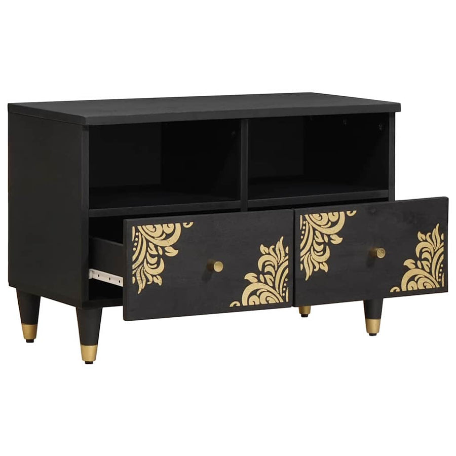 TV-kast met lade Zwart 70 x 33 x 46 cm Massief Mango Hout