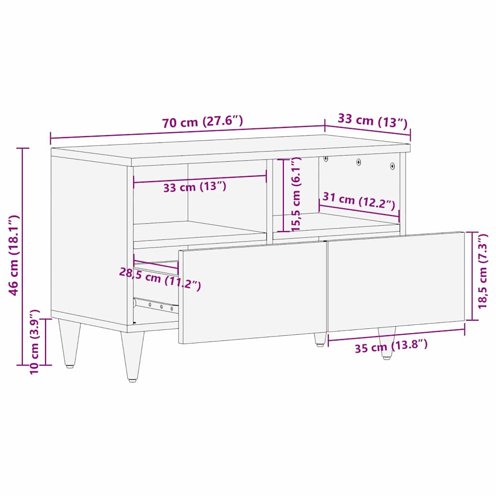 TV-kast met lade Zwart 70 x 33 x 46 cm Massief Mango Hout