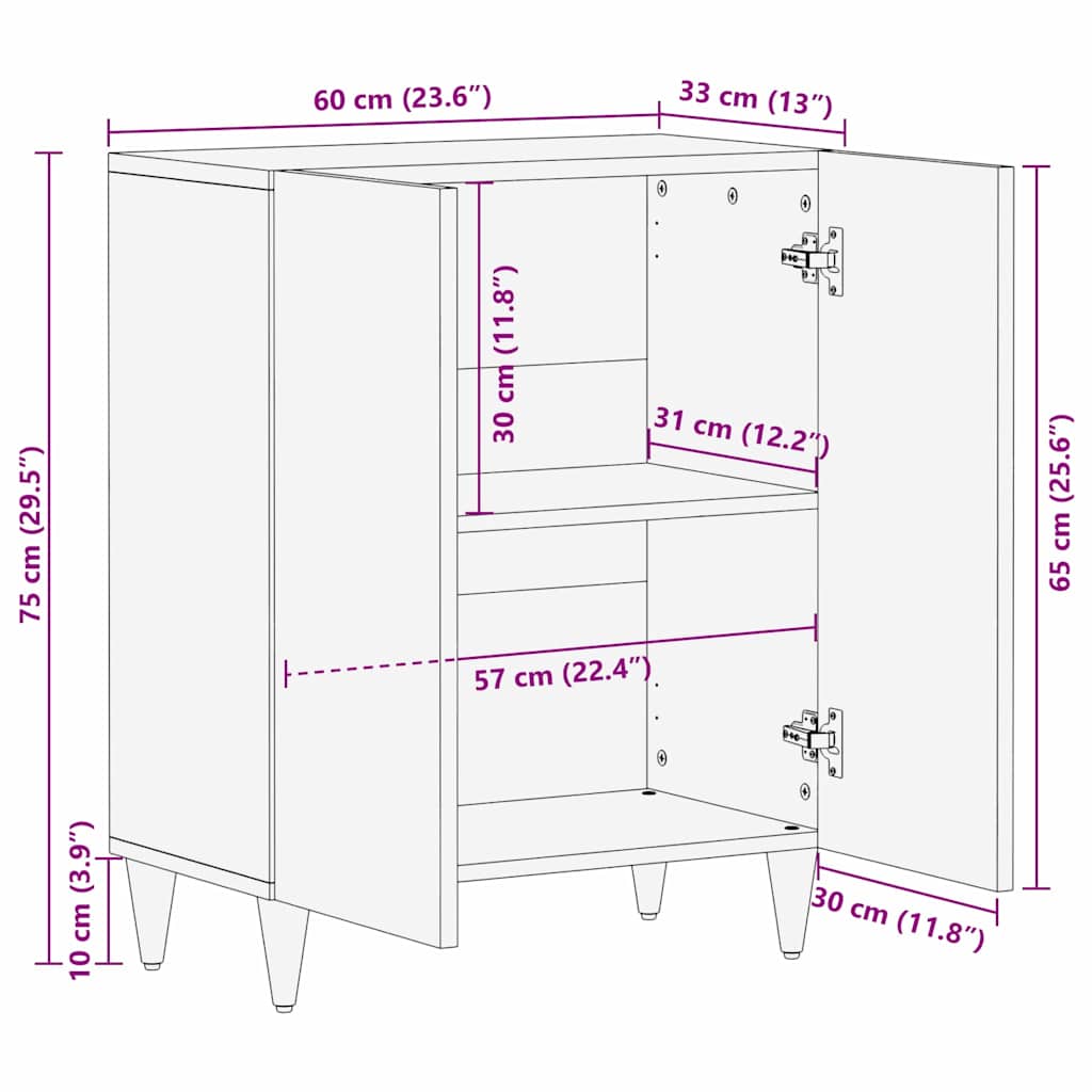 Dressoir Zwart 60 x 33 x 75 cm Massief Mango Hout