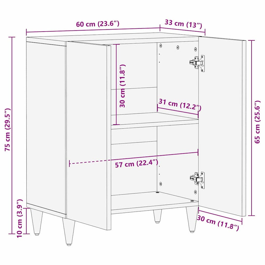 Dressoir Zwart 60 x 33 x 75 cm Massief Mango Hout