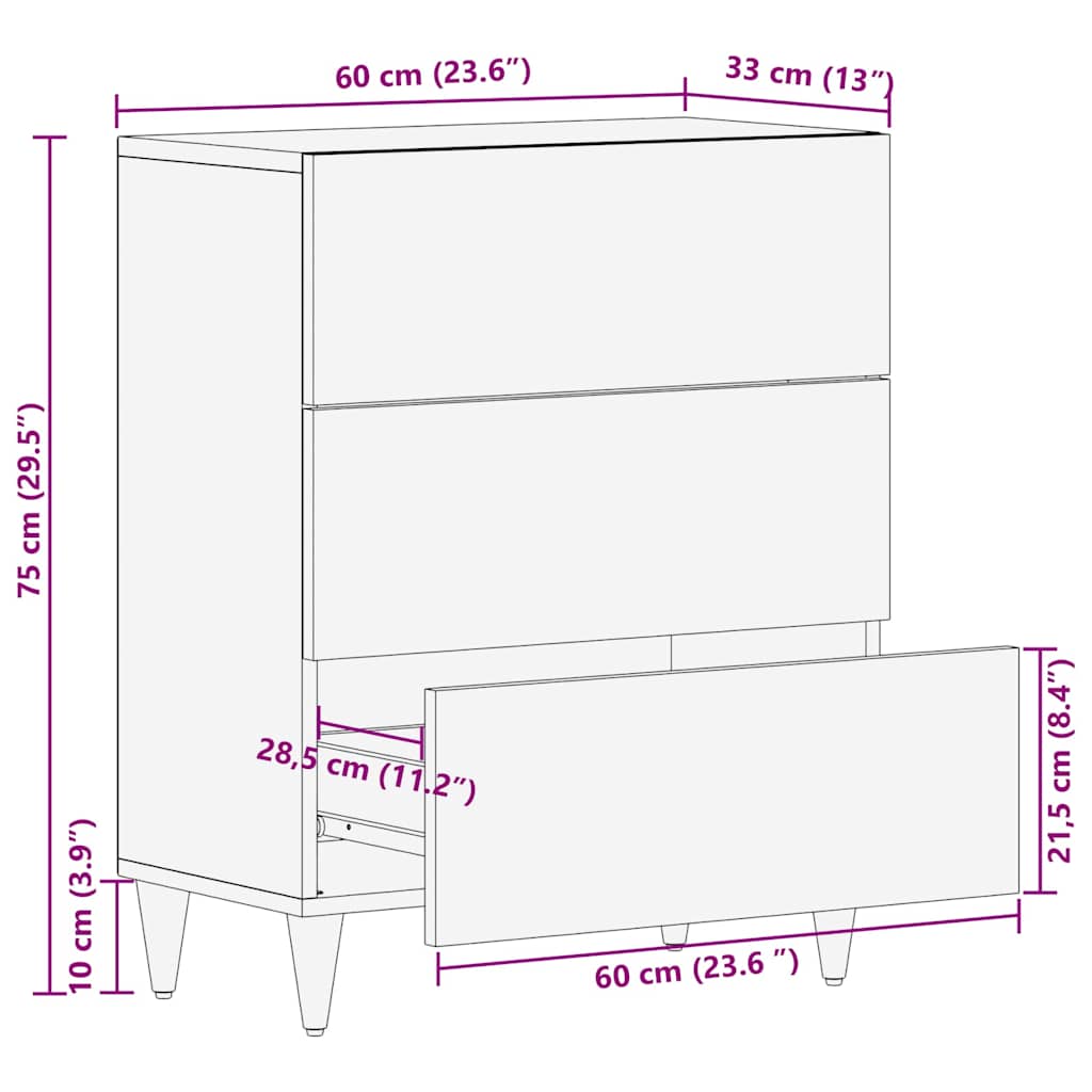 Dressoir Zwart 60 x 33 x 75 cm Massief Mango Hout