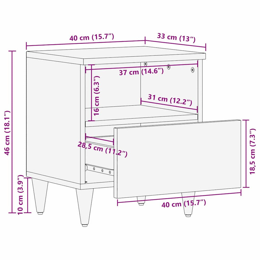 Nachtkastje 2 pcs Zwart 40 x 33 x 46 cm Massief Mango Hout