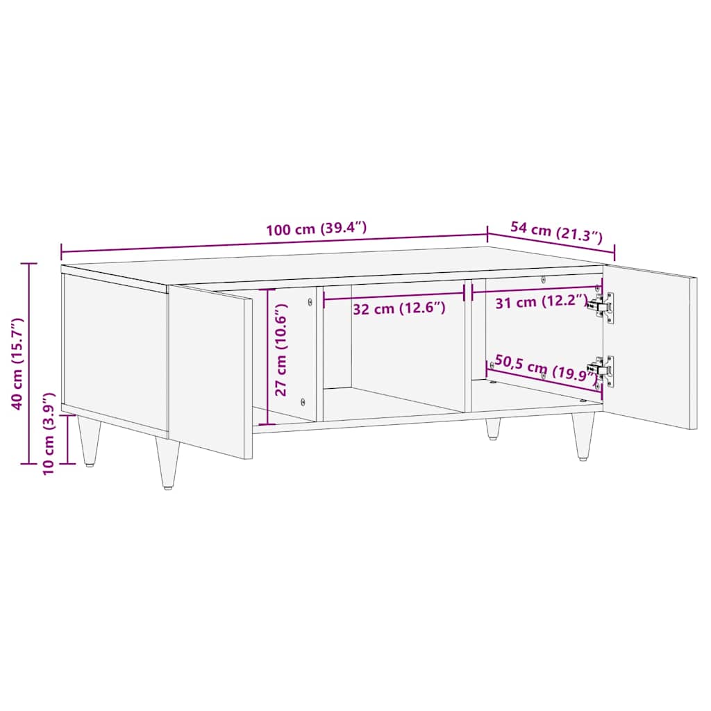 Salontafel Zwart 100 x 54 x 40 cm Massief Mango Hout