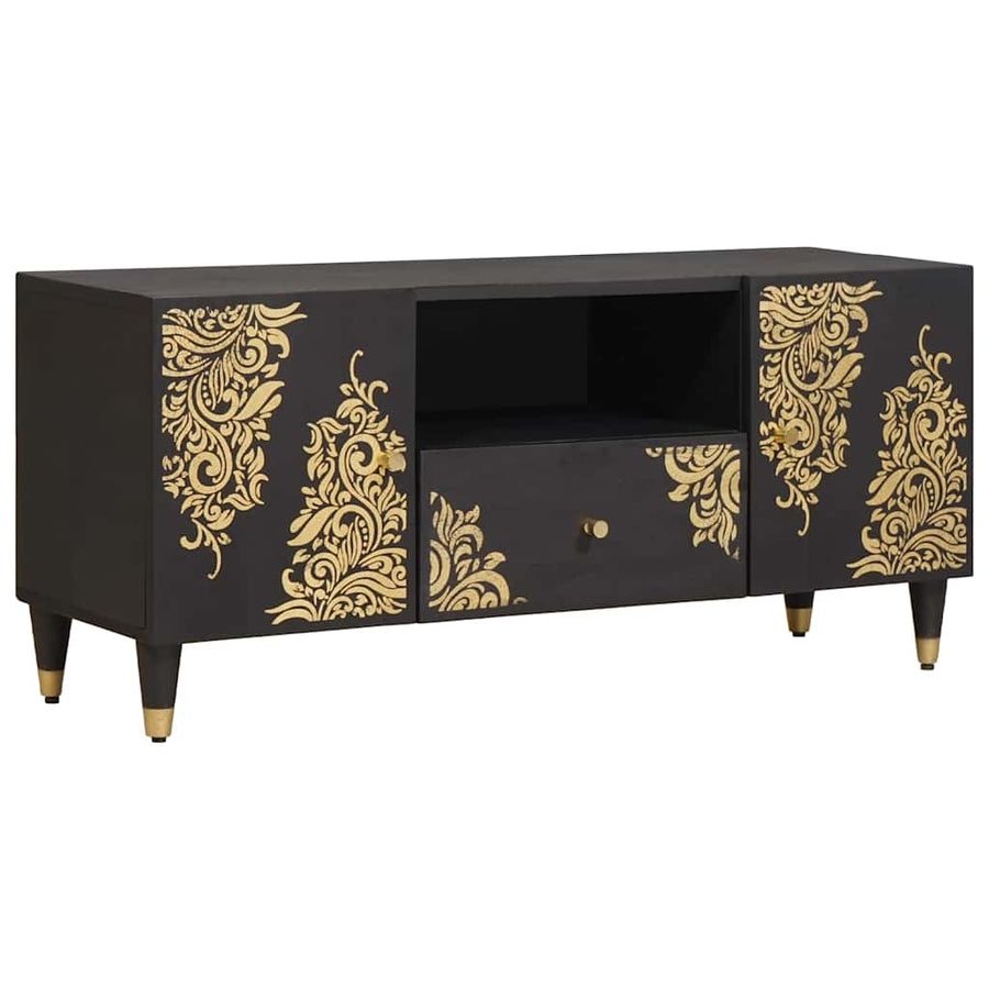 TV-kast met lade Zwart 105 x 33 x 46 cm Massief Mango Hout