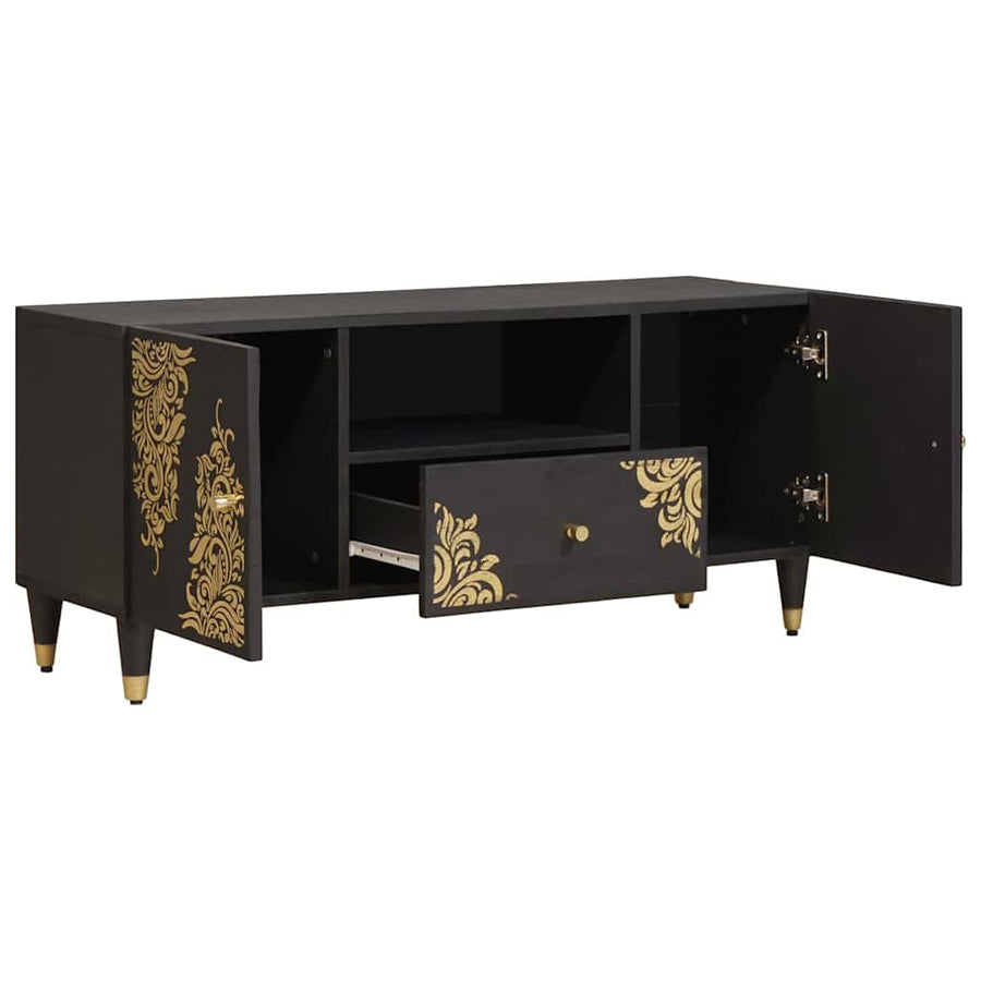 TV-kast met lade Zwart 105 x 33 x 46 cm Massief Mango Hout