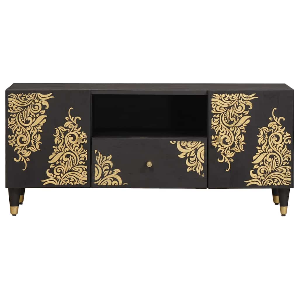 TV-kast met lade Zwart 105 x 33 x 46 cm Massief Mango Hout