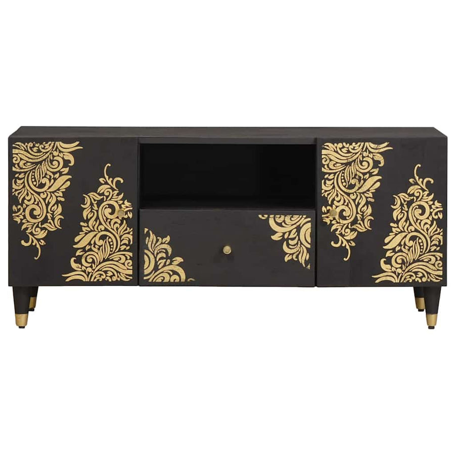 TV-kast met lade Zwart 105 x 33 x 46 cm Massief Mango Hout
