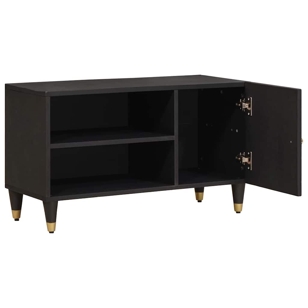 TV-kast met plank Zwart 80 x 33 x 46 cm Massief Mango Hout