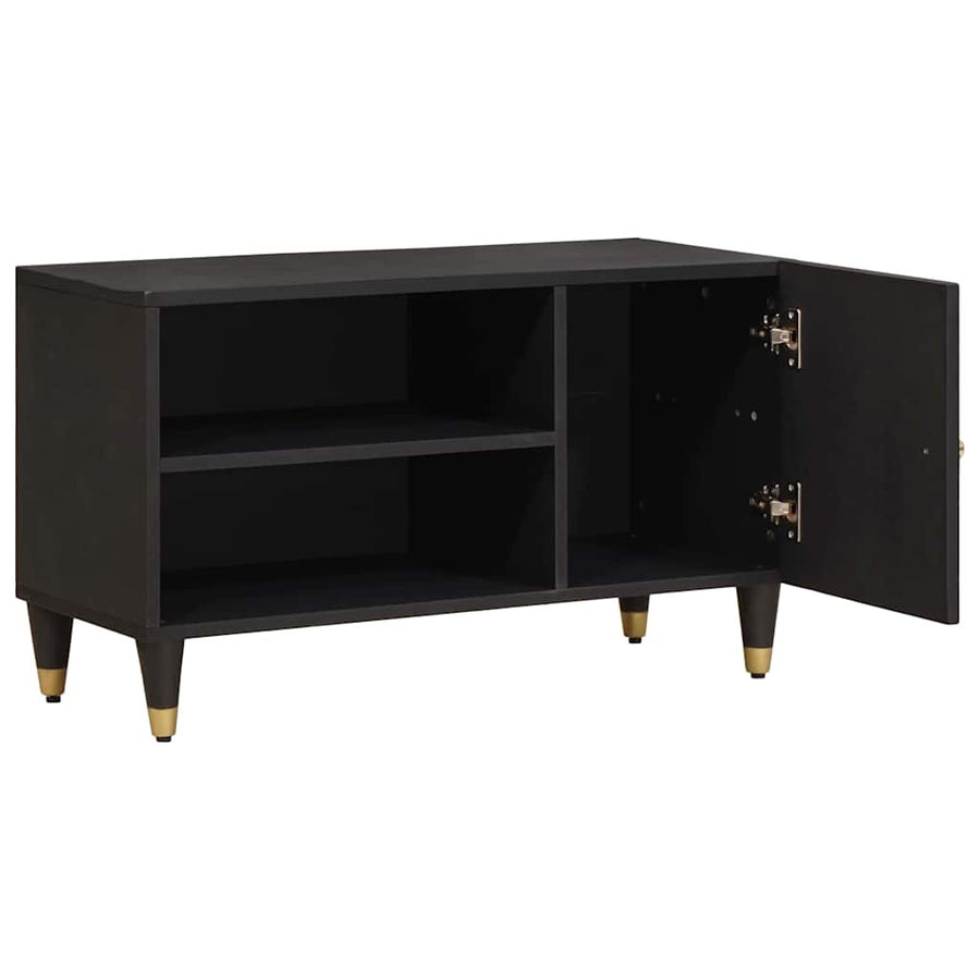 TV-kast met plank Zwart 80 x 33 x 46 cm Massief Mango Hout