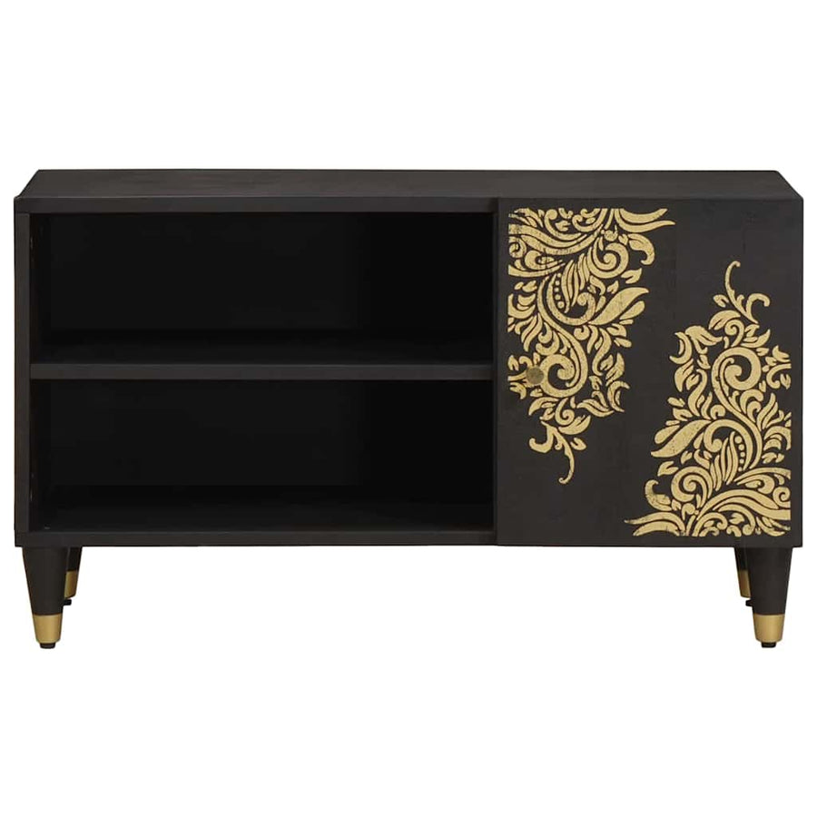 TV-kast met plank Zwart 80 x 33 x 46 cm Massief Mango Hout