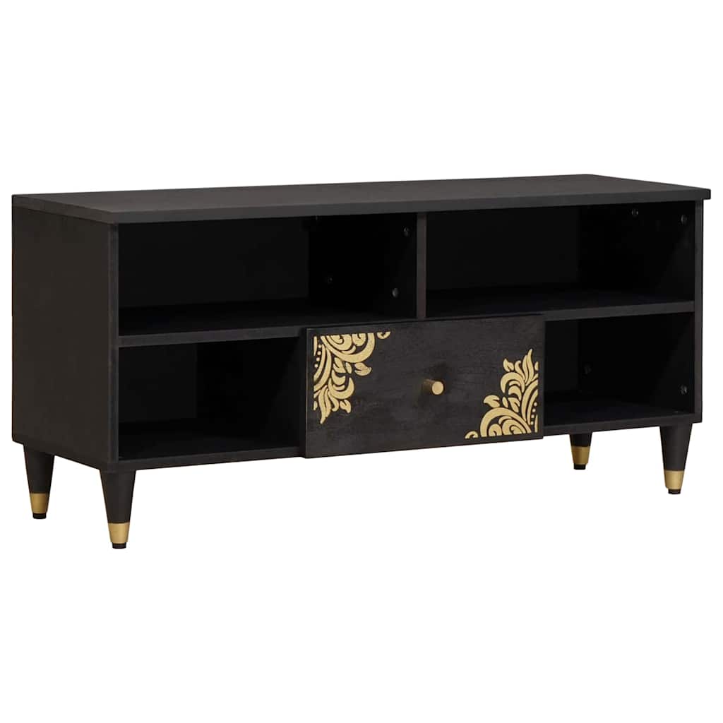 TV-kast met lade Zwart 100 x 33 x 46 cm Massief Mango Hout