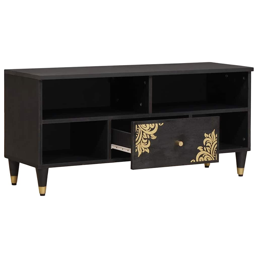 TV-kast met lade Zwart 100 x 33 x 46 cm Massief Mango Hout