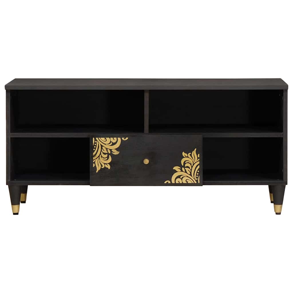 TV-kast met lade Zwart 100 x 33 x 46 cm Massief Mango Hout