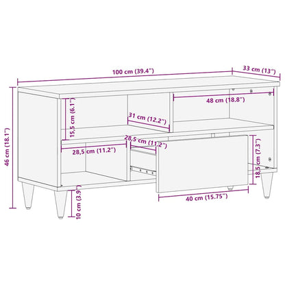 TV-kast met lade Zwart 100 x 33 x 46 cm Massief Mango Hout