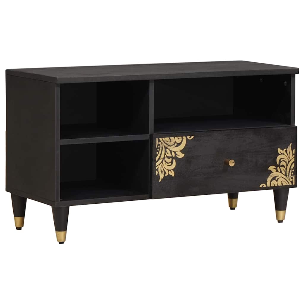 TV-kast met lade Zwart 80 x 33 x 46 cm Massief Mango Hout