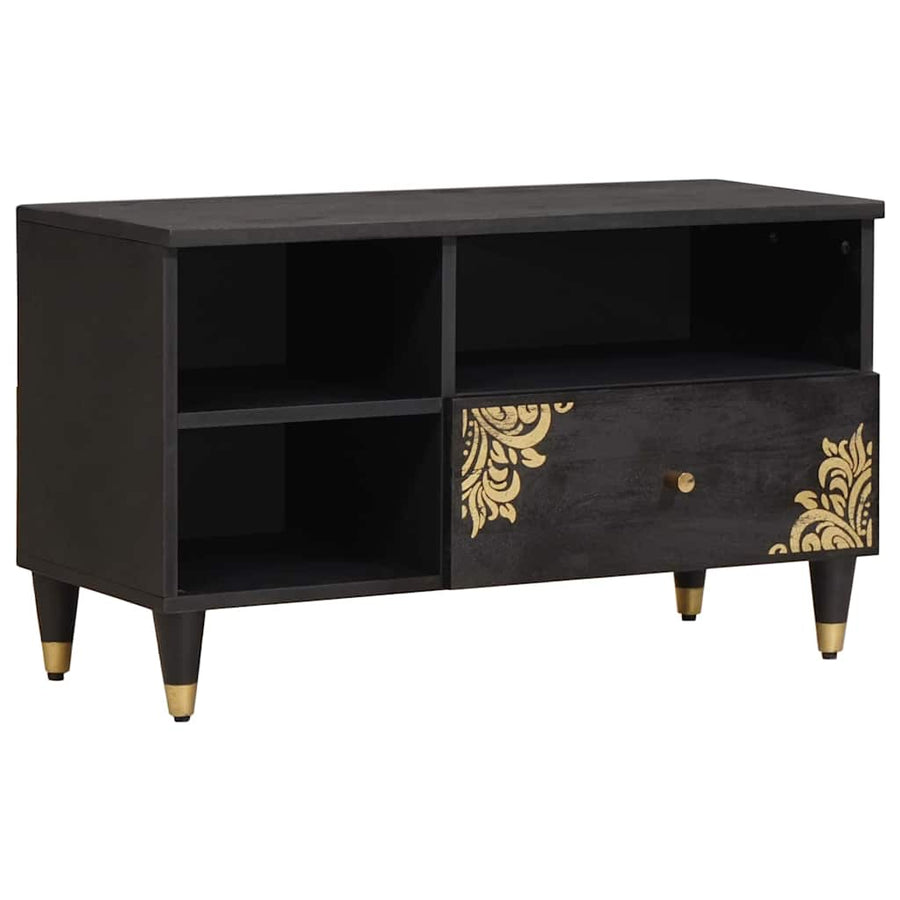 TV-kast met lade Zwart 80 x 33 x 46 cm Massief Mango Hout