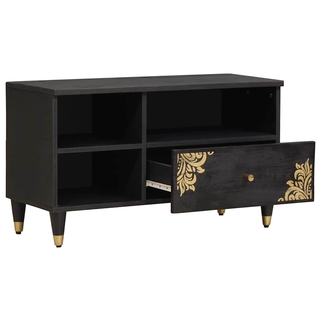 TV-kast met lade Zwart 80 x 33 x 46 cm Massief Mango Hout
