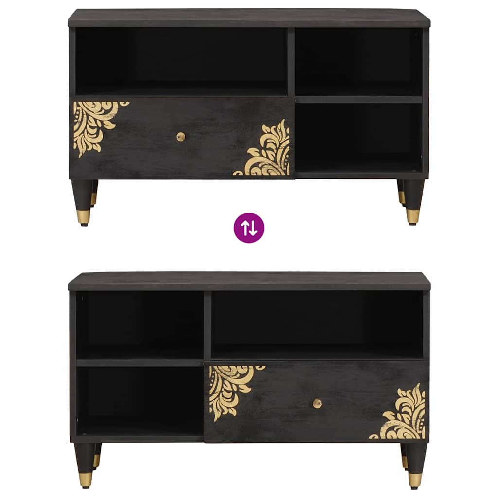 TV-kast met lade Zwart 80 x 33 x 46 cm Massief Mango Hout