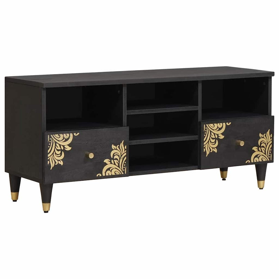 TV-kast met lade Zwart 100 x 33 x 46 cm Massief Mango Hout