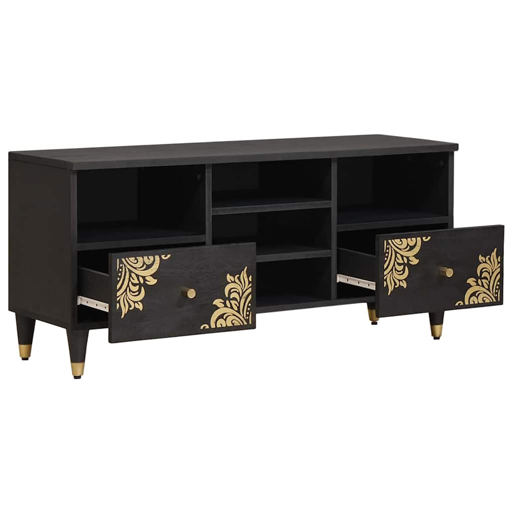 TV-kast met lade Zwart 100 x 33 x 46 cm Massief Mango Hout