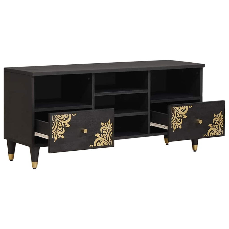 TV-kast met lade Zwart 100 x 33 x 46 cm Massief Mango Hout