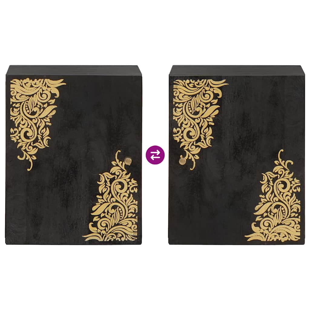 Wandkast met opslag Zwart 38 x 33 x 48 cm Massief Mango Hout