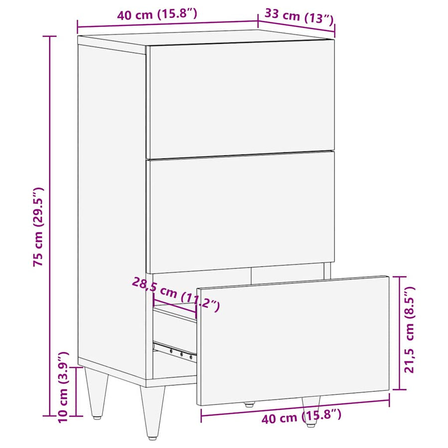 Dressoir met lade Zwart 40 x 33 x 75 cm Massief Mango Hout