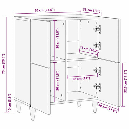 Dressoir met plank Zwart 60 x 33 x 75 cm Massief Mango Hout