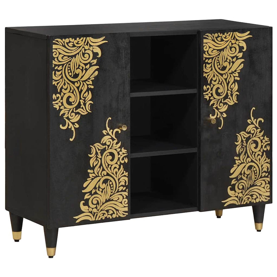 Dressoir met plank Zwart 90 x 33 x 75 cm Massief Mango Hout