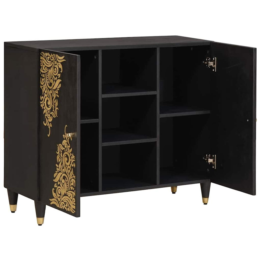 Dressoir met plank Zwart 90 x 33 x 75 cm Massief Mango Hout