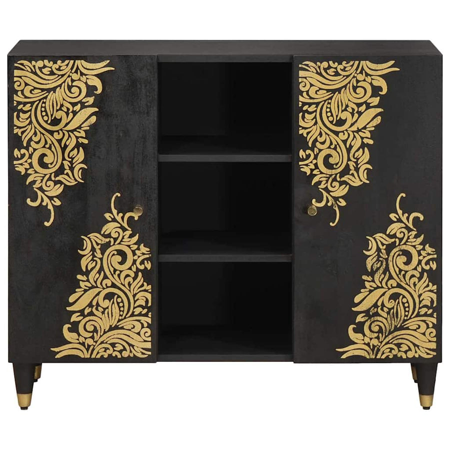 Dressoir met plank Zwart 90 x 33 x 75 cm Massief Mango Hout