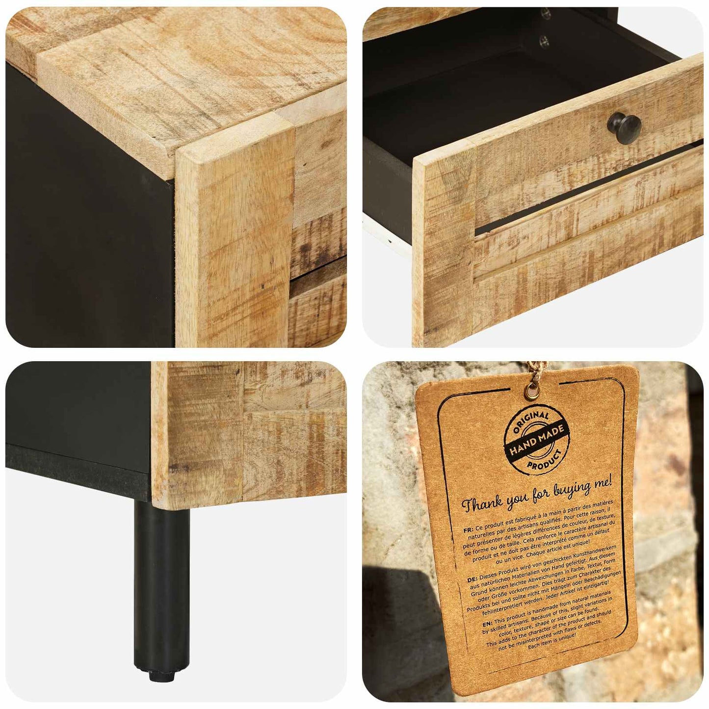 Nachtkastje Naturel 40 x 33 x 46 cm Massief Mango Hout