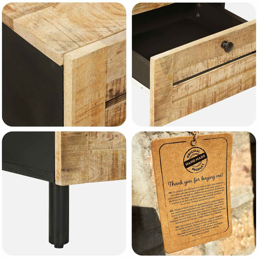 Nachtkastje 2 st Naturel 40 x 33 x 46 cm Massief Mango Hout