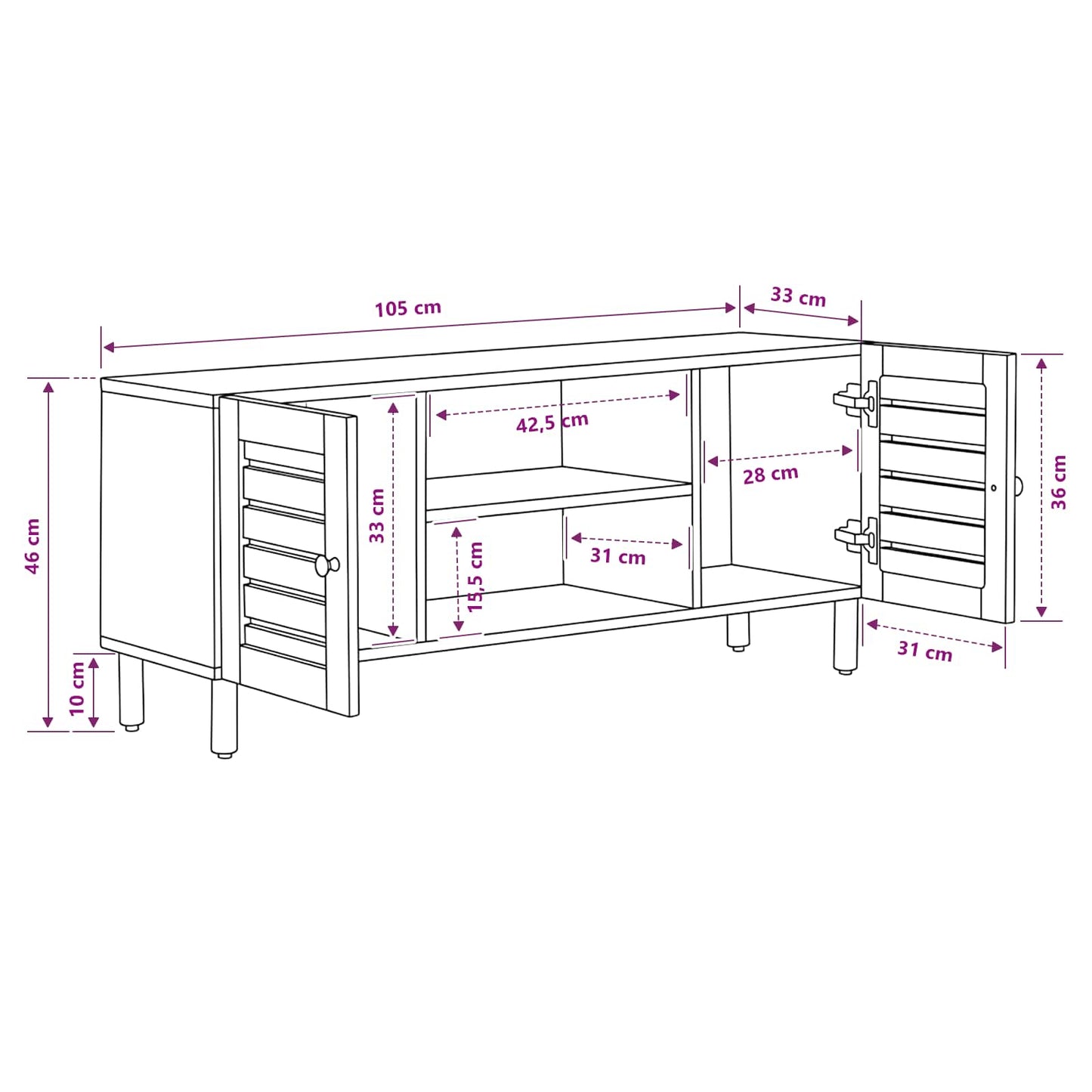 Opslagkasten Naturel 105 x 33 x 46 cm Massief Mango Hout