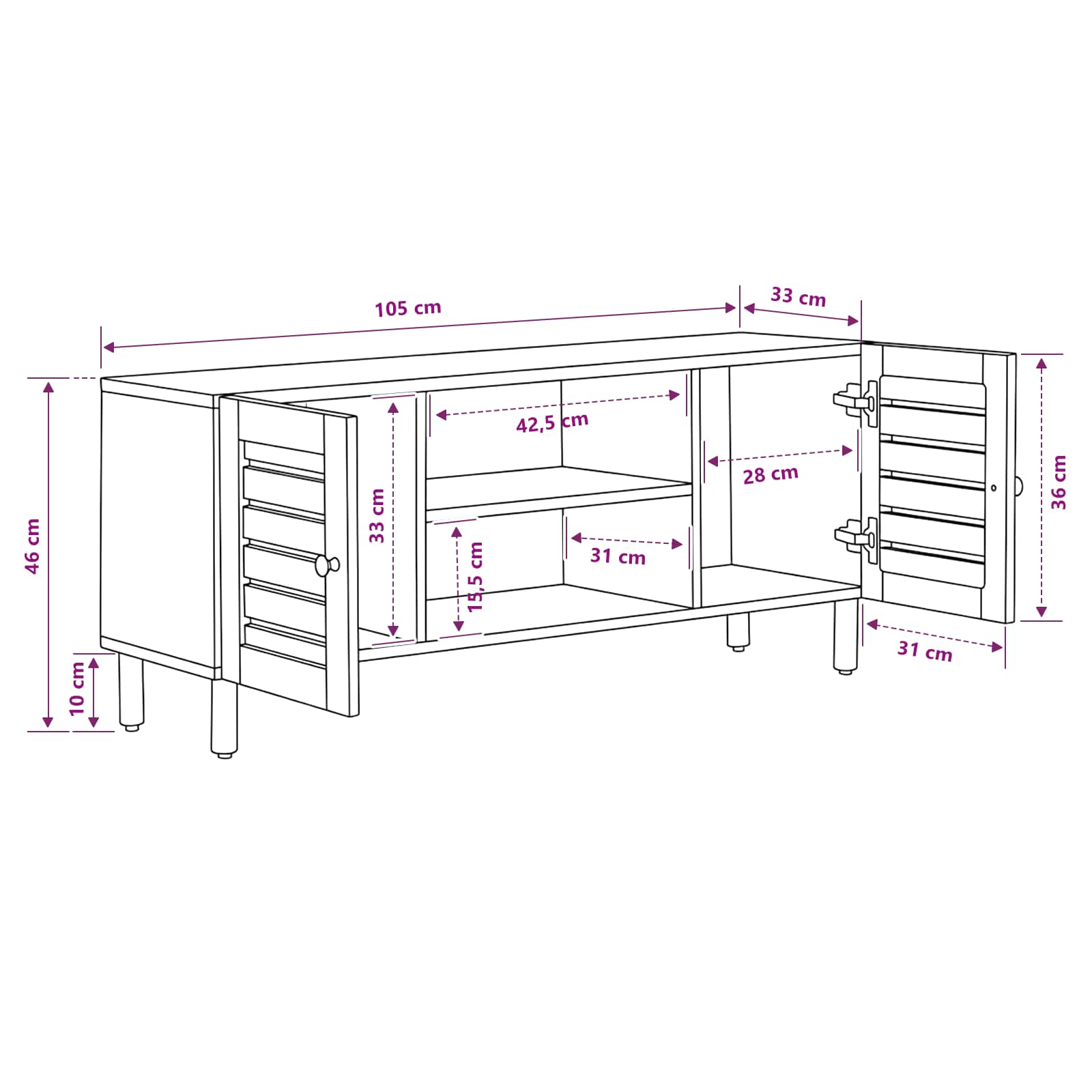 Opslagkasten Naturel 105 x 33 x 46 cm Massief Mango Hout