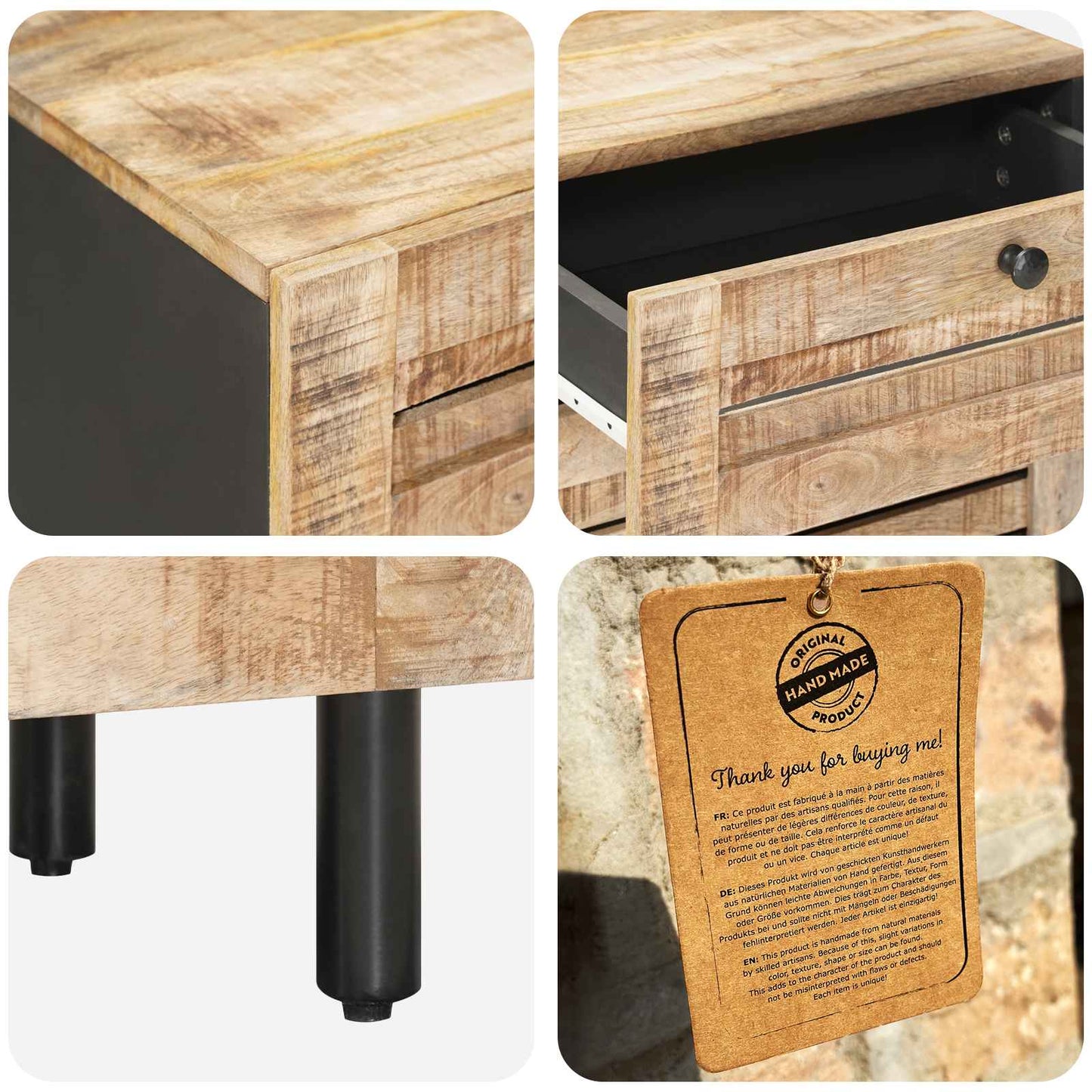 Nachtkastje Naturel 50 x 33 x 60 cm Massief Mango Hout