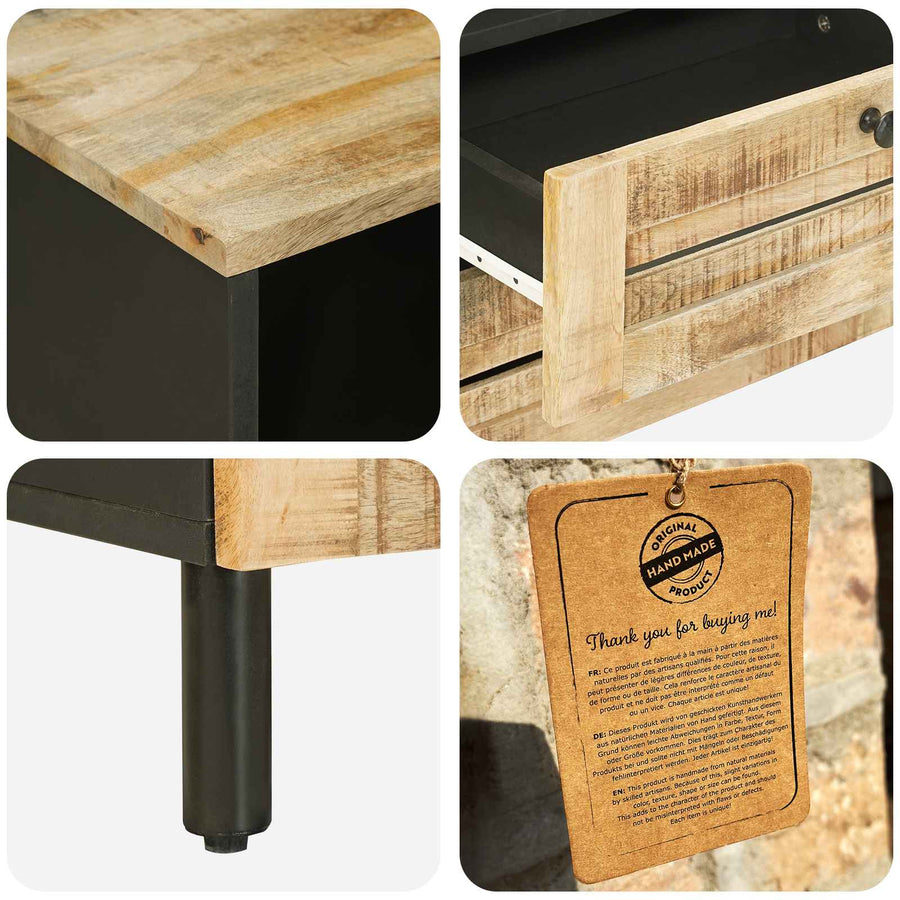 Nachtkastje Bruin en zwart 50 x 33 x 60 cm Massief Mango Hout