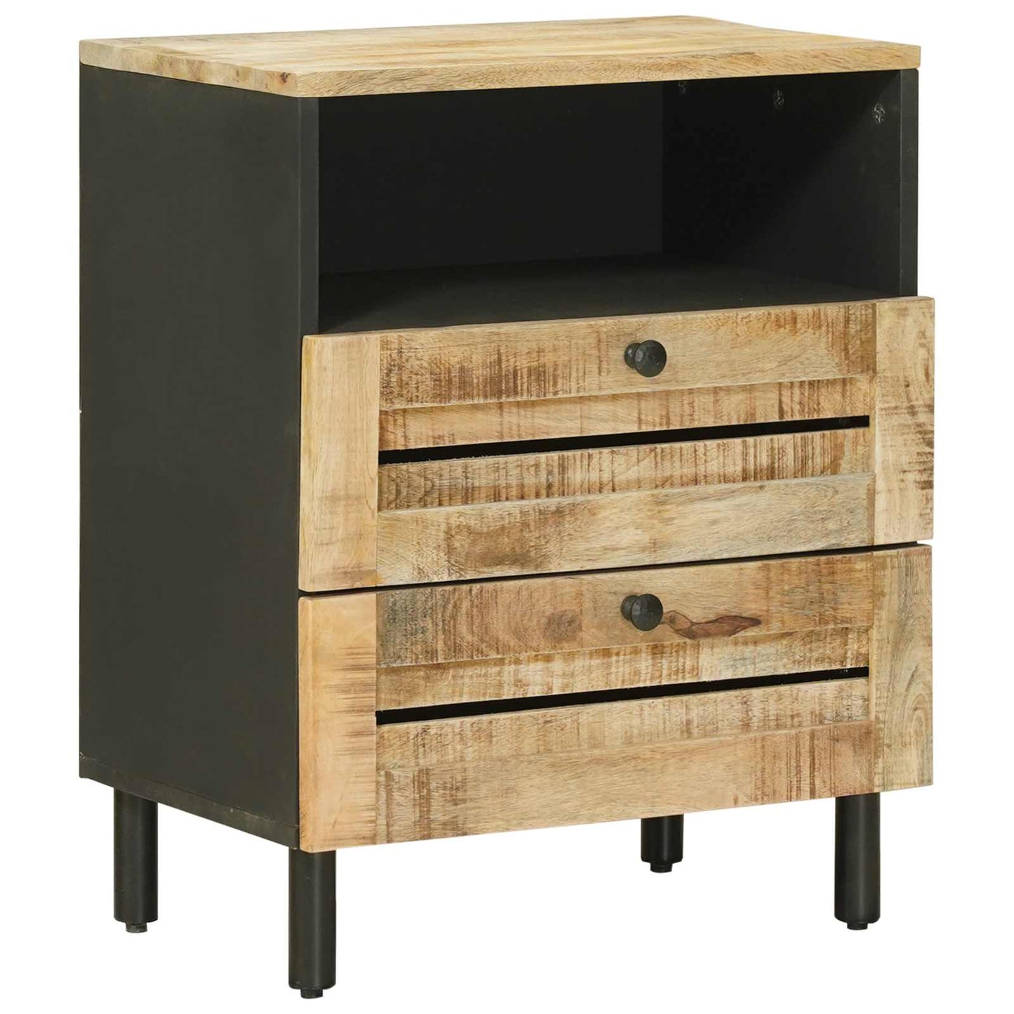 Nachtkastje Bruin en zwart 50 x 33 x 60 cm Massief Mango Hout