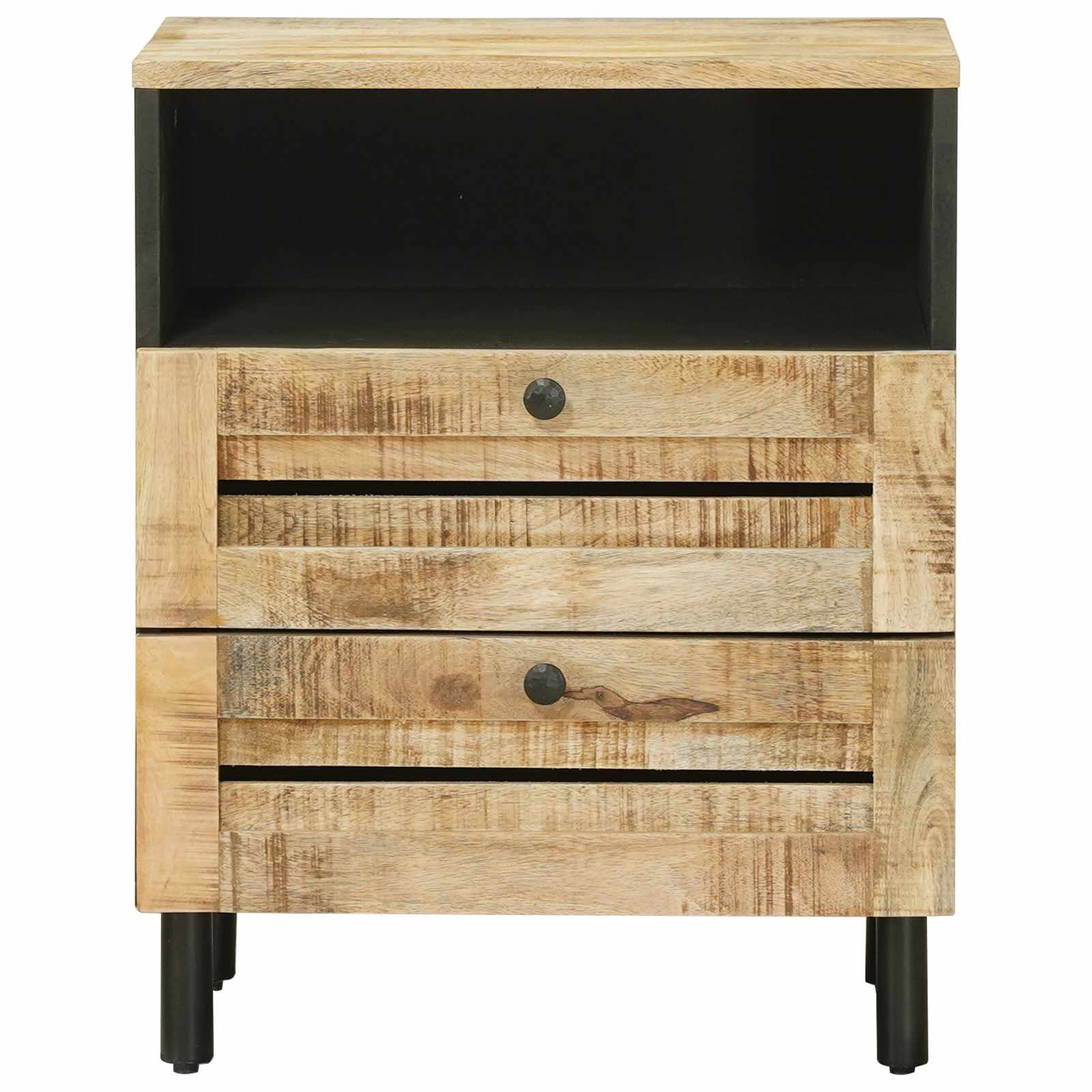 Nachtkastje Bruin en zwart 50 x 33 x 60 cm Massief Mango Hout